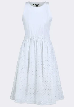 Drea Women's Tank Dress with Eyelet Embroidered Skirt, White - WD0067P