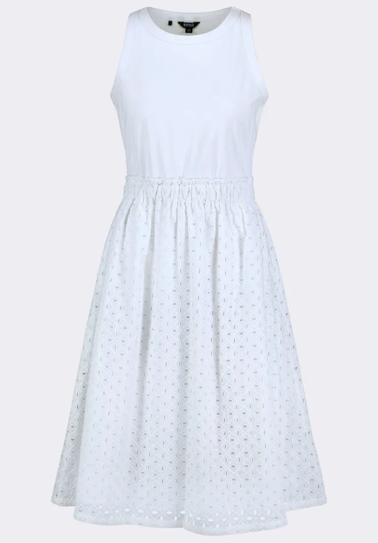 Drea Women's Tank Dress with Eyelet Embroidered Skirt, White - WD0067P