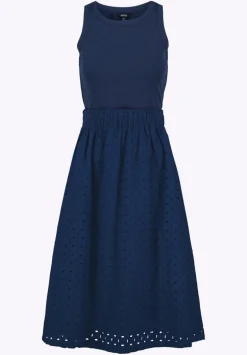 Drea Women's Tank Dress with Eyelet Embroidered Skirt, Navy - WD0067P