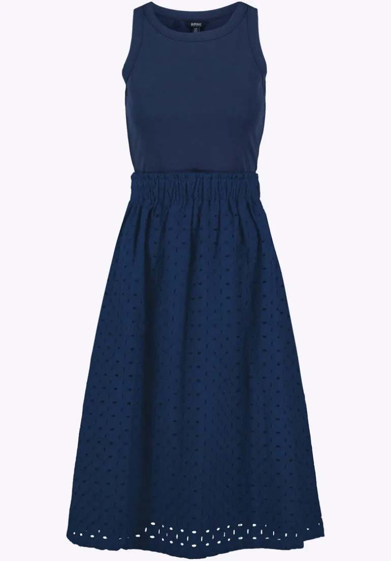 Drea Women's Tank Dress with Eyelet Embroidered Skirt, Navy - WD0067P