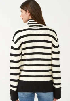 Drew Women's Striped Funnel Neck Sweater, Black & White - SW0020F