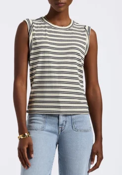 Elayne Women’s Striped Sleeveless Top, Marshmallow & Black - KT0180P