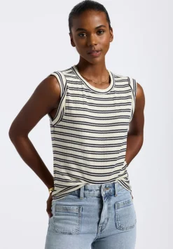 Elayne Women’s Striped Sleeveless Top, Marshmallow & Black - KT0180P