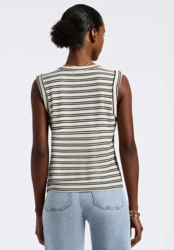 Elayne Women’s Striped Sleeveless Top, Marshmallow & Black - KT0180P