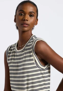 Elayne Women’s Striped Sleeveless Top, Marshmallow & Black - KT0180P