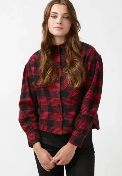 Ellera Women's Long-sleeve Plaid Shirt, Black & Red - WT0069F