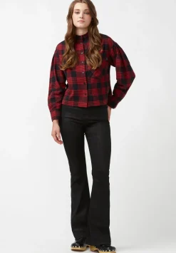 Ellera Women's Long-sleeve Plaid Shirt, Black & Red - WT0069F