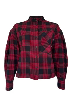 Ellera Women's Long-sleeve Plaid Shirt, Black & Red - WT0069F