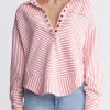 Ellowynne Women’s Striped Sweatshirt, White & Red - KT0099P