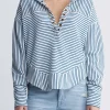 Ellowynne Women’s Striped Sweatshirt, White & Blue - KT0099P