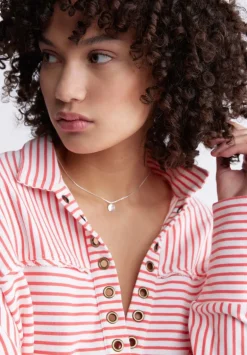 Ellowynne Women’s Striped Sweatshirt, White & Red - KT0099P