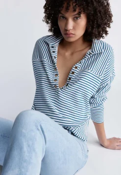 Ellowynne Women’s Striped Sweatshirt, White & Blue - KT0099P