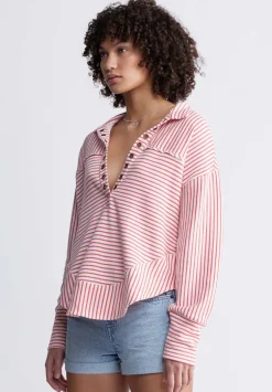 Ellowynne Women’s Striped Sweatshirt, White & Red - KT0099P