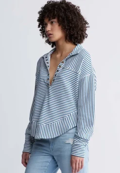 Ellowynne Women’s Striped Sweatshirt, White & Blue - KT0099P