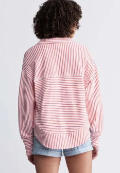 Ellowynne Women’s Striped Sweatshirt, White & Red - KT0099P