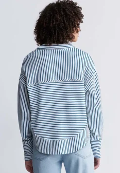 Ellowynne Women’s Striped Sweatshirt, White & Blue - KT0099P