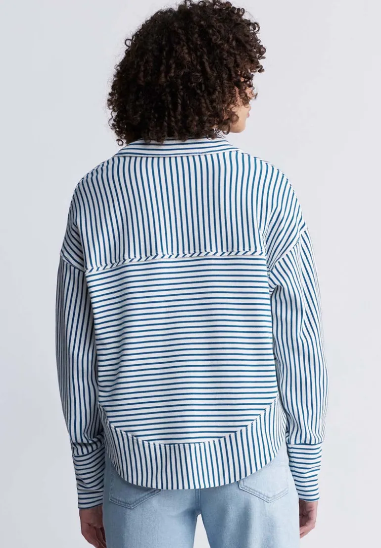 Ellowynne Women’s Striped Sweatshirt, White & Blue - KT0099P