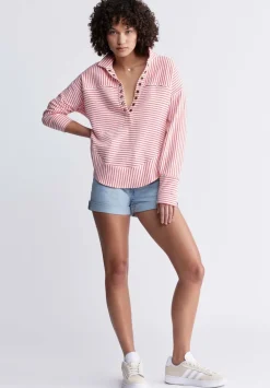 Ellowynne Women’s Striped Sweatshirt, White & Red - KT0099P