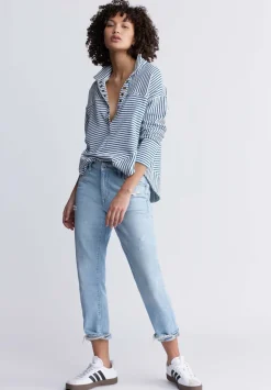 Ellowynne Women’s Striped Sweatshirt, White & Blue - KT0099P