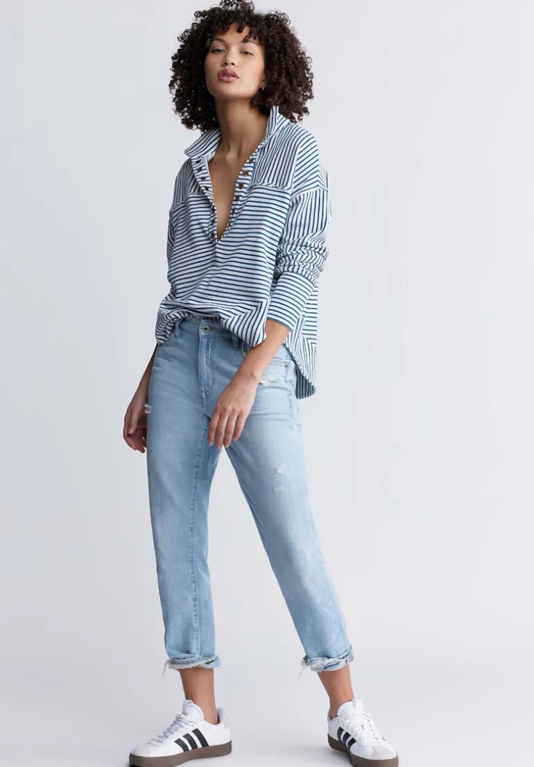 Ellowynne Women’s Striped Sweatshirt, White & Blue - KT0099P