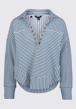 Ellowynne Women’s Striped Sweatshirt, White & Blue - KT0099P