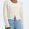 Emmanuelle Women's Scalloped Hem Open-Knit Cardigan, Parchment - SW0110P