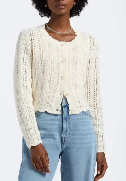 Emmanuelle Women's Scalloped Hem Open-Knit Cardigan, Parchment - SW0110P