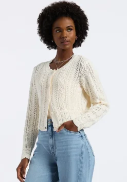 Emmanuelle Women's Scalloped Hem Open-Knit Cardigan, Parchment - SW0110P