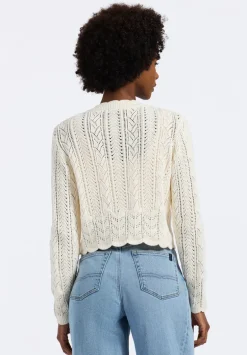 Emmanuelle Women's Scalloped Hem Open-Knit Cardigan, Parchment - SW0110P