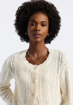 Emmanuelle Women's Scalloped Hem Open-Knit Cardigan, Parchment - SW0110P