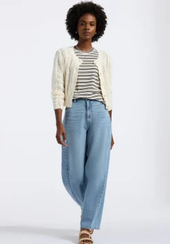 Emmanuelle Women's Scalloped Hem Open-Knit Cardigan, Parchment - SW0110P