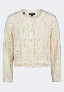 Emmanuelle Women's Scalloped Hem Open-Knit Cardigan, Parchment - SW0110P