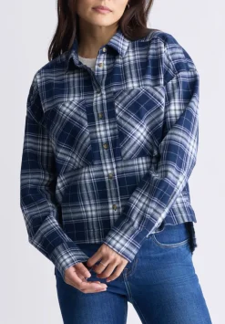 Enid Women's Boxy Plaid Shirt, Navy - WT0126F