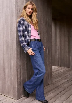 Enid Women's Boxy Plaid Shirt, Navy - WT0126F