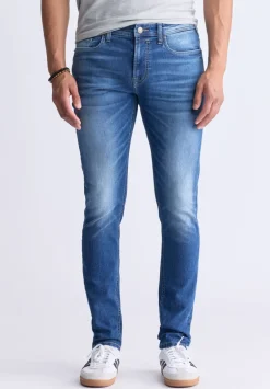 Evan-X Denim Men’s Slim Straight Leg Jeans, Medium Blue