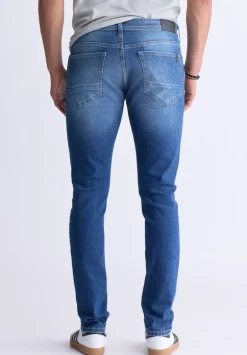 Evan-X Denim Men’s Slim Straight Leg Jeans, Medium Blue
