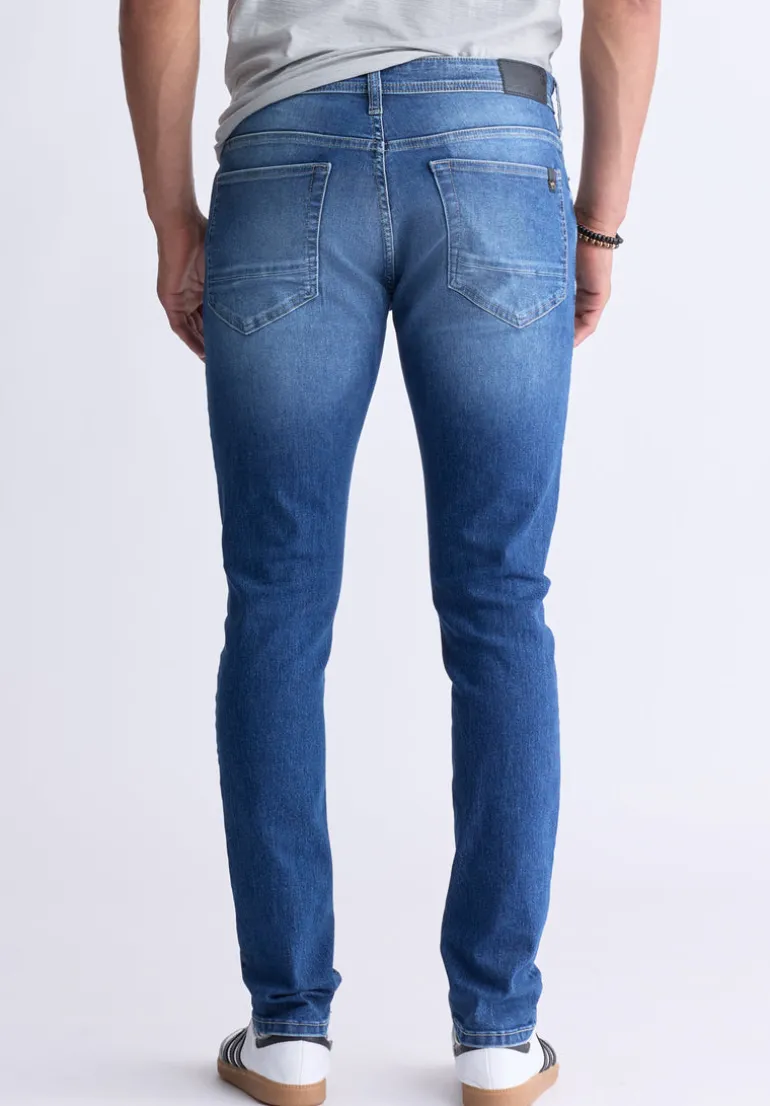 Evan-X Denim Men’s Slim Straight Leg Jeans, Medium Blue