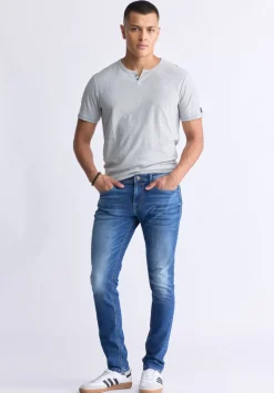 Evan-X Denim Men’s Slim Straight Leg Jeans, Medium Blue