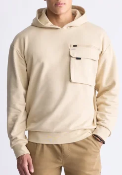 Fabio Men's Hooded Sweatshirt with Chest Pocket, Cream - BM24393