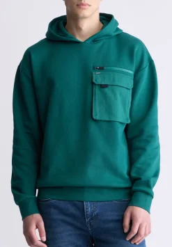 Fabio Men's Hooded Sweatshirt with Chest Pocket, Forest Green - BM24393
