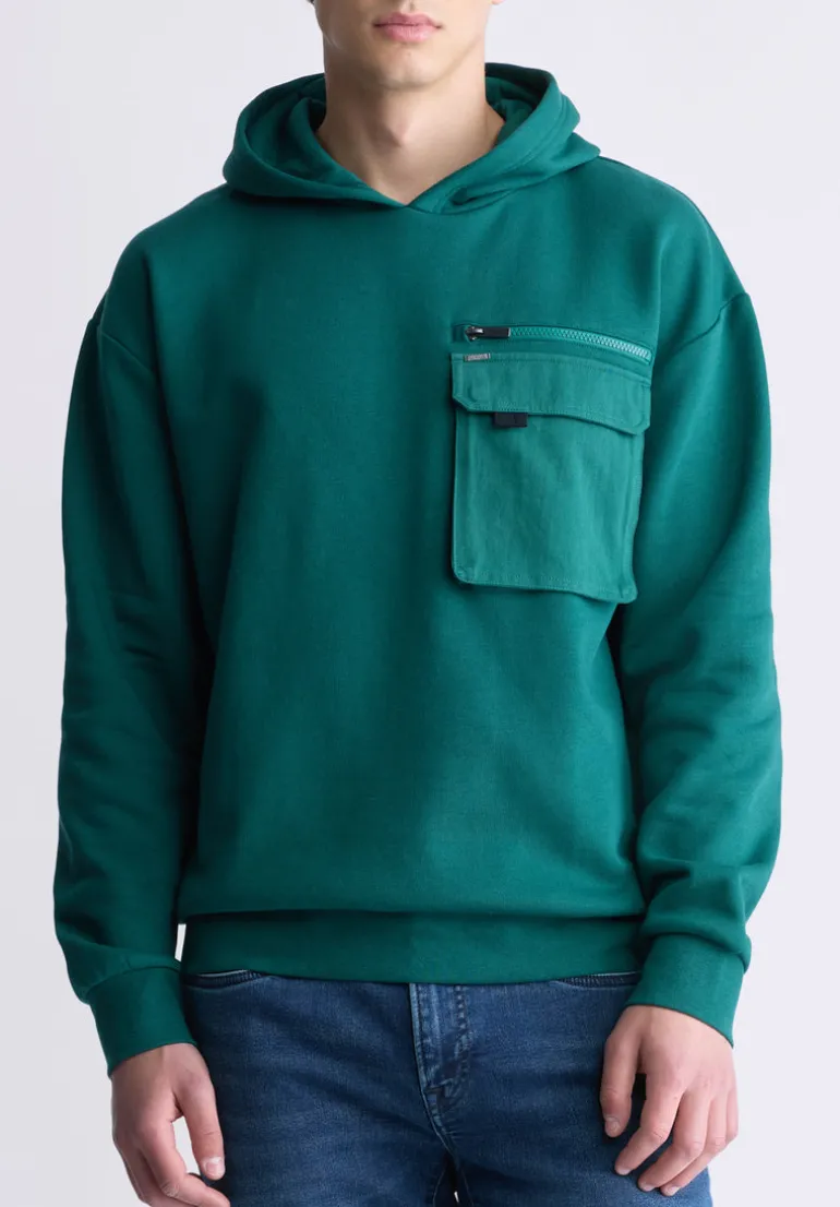 Fabio Men's Hooded Sweatshirt with Chest Pocket, Forest Green - BM24393