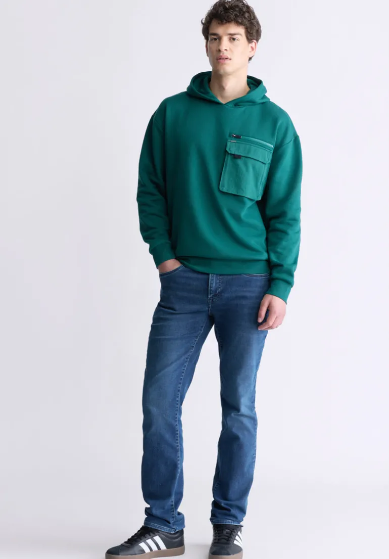 Fabio Men's Hooded Sweatshirt with Chest Pocket, Forest Green - BM24393