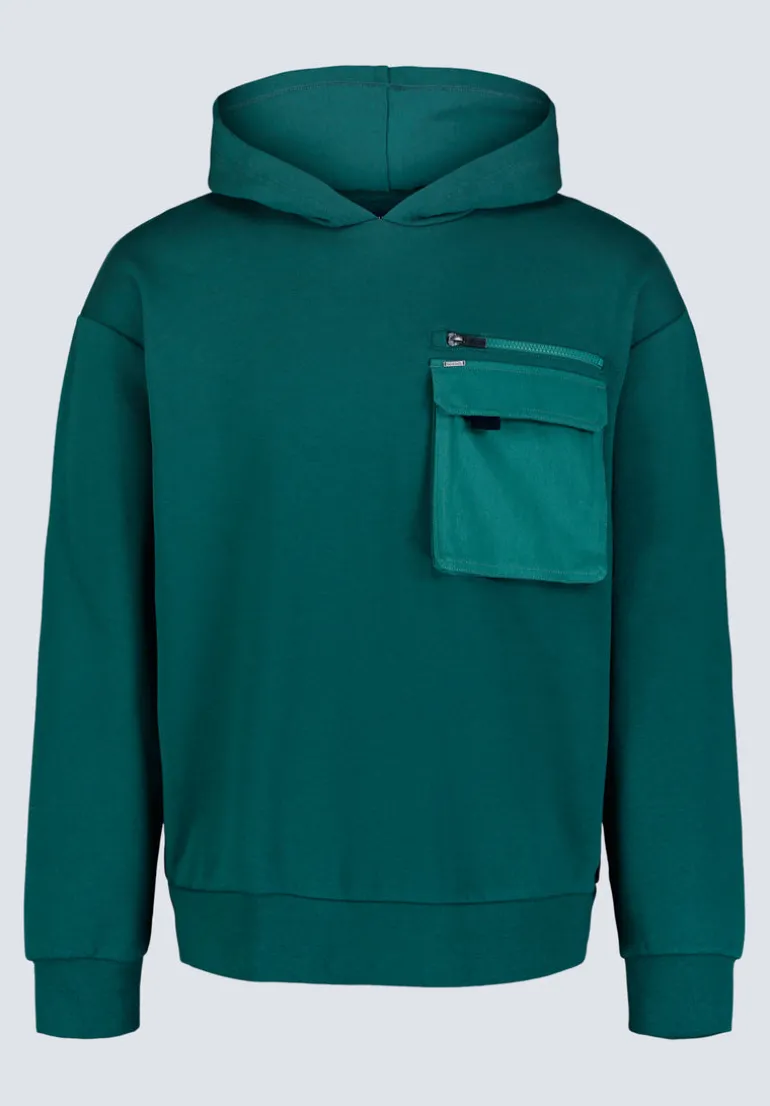 Fabio Men's Hooded Sweatshirt with Chest Pocket, Forest Green - BM24393