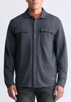 Fabion Men's Lightweight Button-Up Shacket, Grey - BPM14114