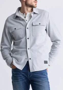 Fabion Men's Lightweight Button-Up Shacket, Light Heather Grey - BPM14114