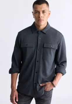Fabion Men's Lightweight Button-Up Shacket, Grey - BPM14114