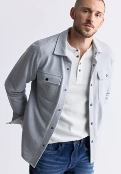 Fabion Men's Lightweight Button-Up Shacket, Light Heather Grey - BPM14114