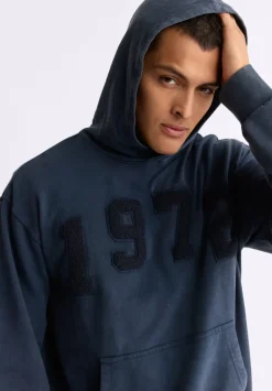Farhim Men's Hoodie with Textured Appliqué, Midnight Blue - BM24517