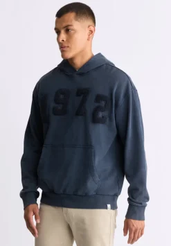 Farhim Men's Hoodie with Textured Appliqué, Midnight Blue - BM24517