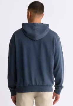 Farhim Men's Hoodie with Textured Appliqué, Midnight Blue - BM24517
